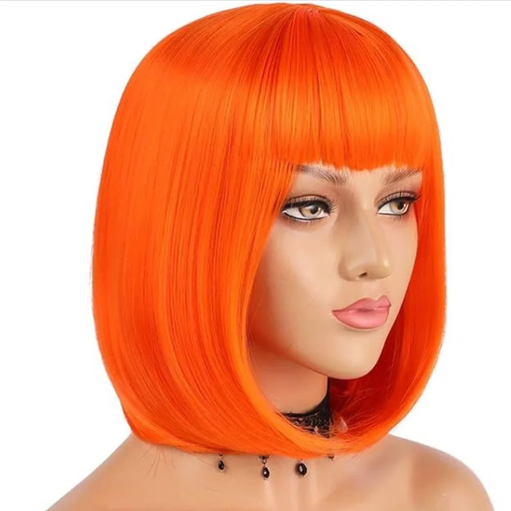 Vibrant Orange Synthetic Bob Wig - Women Hair